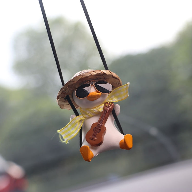 Car Cartoon Duck Rear View Mirror Interior Pendant(Drink Glasses Pink Hat Duck)