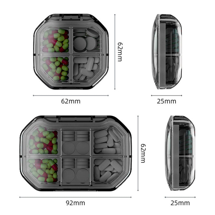 Portable Mini Compartmentalized Sealed Pill Box Weekly Morning And Evening Pill Capsule Dispensing Box, Style: 4 Grids Gray