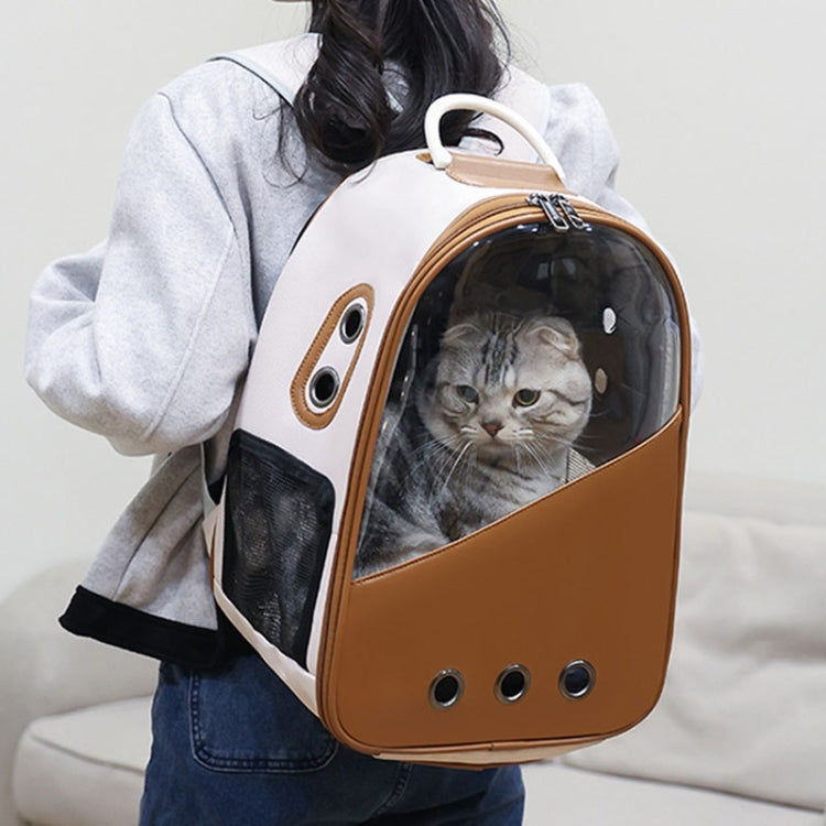 PU Pet Bag Cats And Dogs Outing Carrying Capsule Double Shoulder Backpacks(Model 1 Khaki) - free shipping - PMC TechLife - Order now!