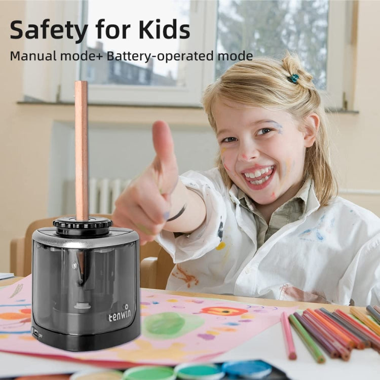 TENWIN Electrical Pencil Sharpener Student Stationery Semi-Automatic Sharpeners Battery Model(Black) - Pencil Sharpener by TENWIN | Online Shopping South Africa | PMC Jewellery | Buy Now Pay Later Mobicred