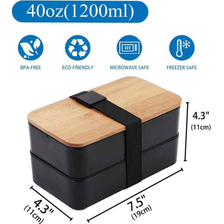 1200ml Portable Compartment Insulated Double Layer Lunch Box Microwavable Plastic Food Container, Color: With Insulation Bag Black