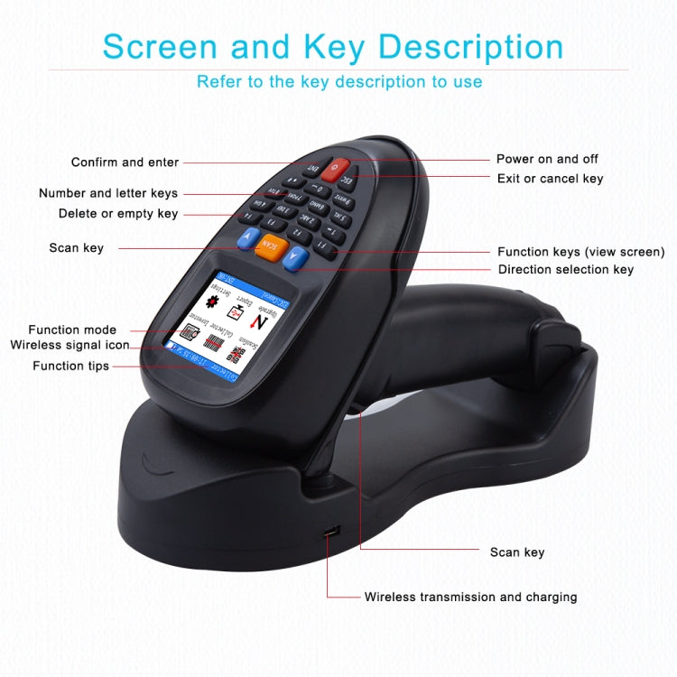NEWSCAN 2D Wireless Barcode Reader Scanner Data Collector With 2.2-Inch LCD Screen - free shipping - PMC Jewellery - Order now!