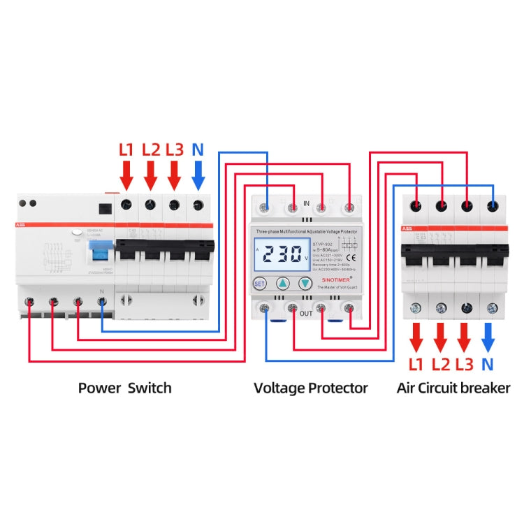 SINOTIMER STVP-932 50A 3-phase 380V LCD Self-resetting Adjustable Surge Voltage Protector - free shipping - PMC TechLife - Order now!