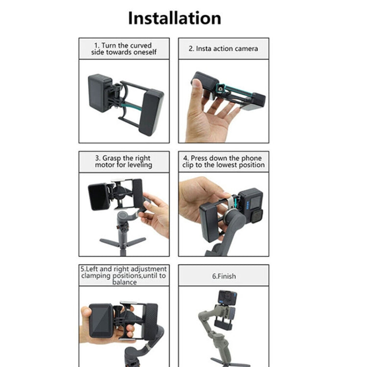 Universal Phone Gimbal to Sports Camera Adapter For DJI OSMO 6 / 5 / 4 / 3 to Gopro DJI Action 4(Black)