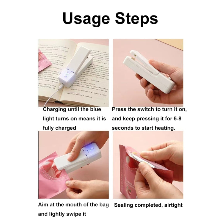 USB Charging Mini Magnetic Sealing Machine Portable Sealing Clip Food Moisture-proof Sealer(White)