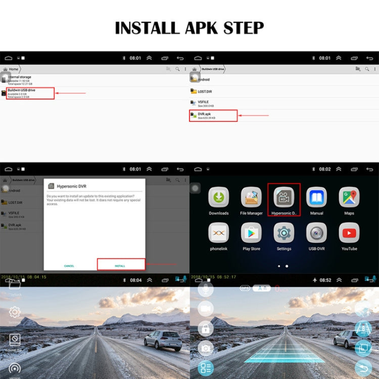 720P High Definition Android Navigation Car Recorder USB Connection ADAS Driving Alert System Logger, Version: 16G