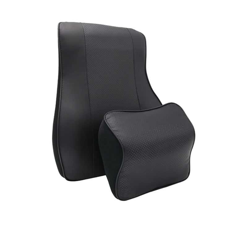 Leather Memory Foam All Season Car Seat Neck Support Cushion Headrest+Waist Pad(Black)