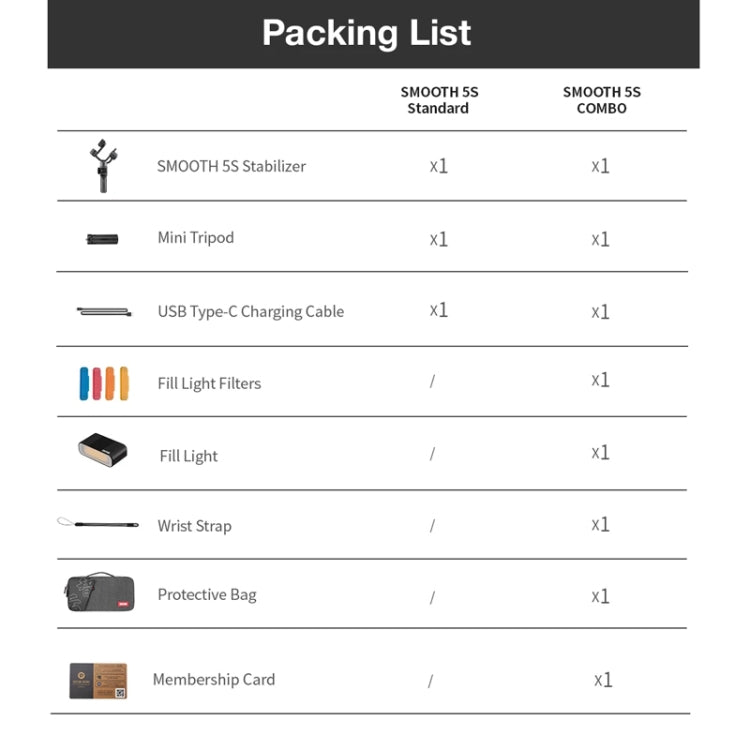 ZHIYUN Smooth 5S 3-Axis Smartphone Handheld Gimbals Stabilizer, Spec: Combo Black - Handheld Gimbals by ZHIYUN | Online Shopping South Africa | PMC TechLife | Buy Now Pay Later Mobicred