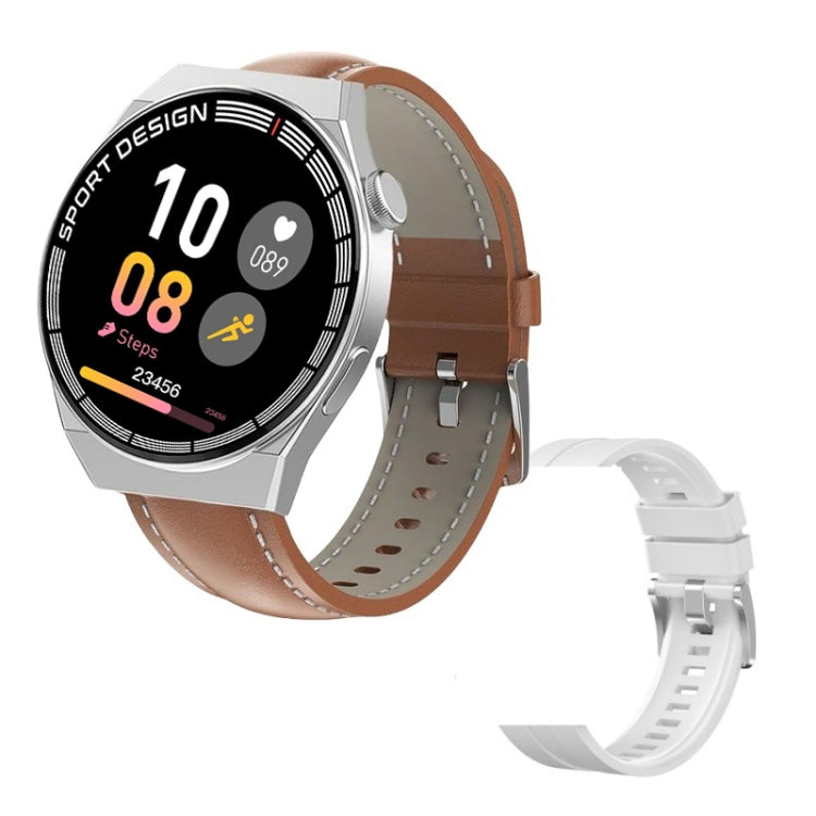 GT3Pro 1.28-Inch Wellness Tracking Bluetooth Call Smart Watch With NFC, Color: Brown Leather