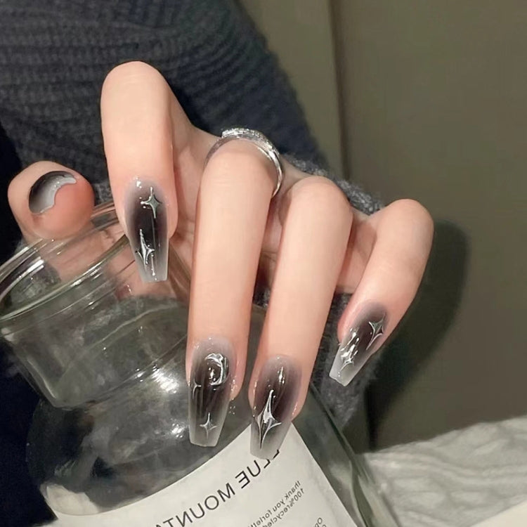 24pcs /Box Press On Nails Dark Star and Moon Series False Nails Mid-Length Ballet Nails(R722)