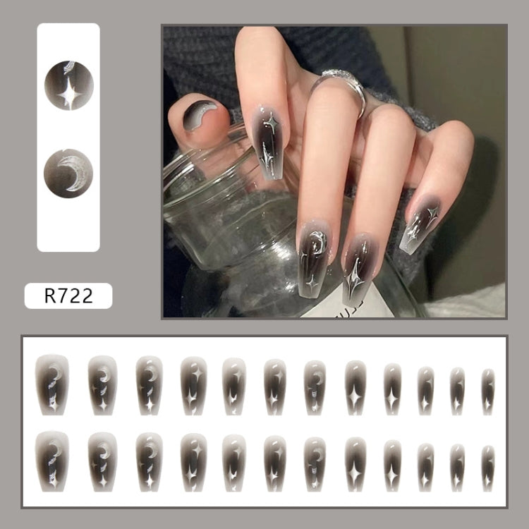 24pcs /Box Press On Nails Dark Star and Moon Series False Nails Mid-Length Ballet Nails(R722)