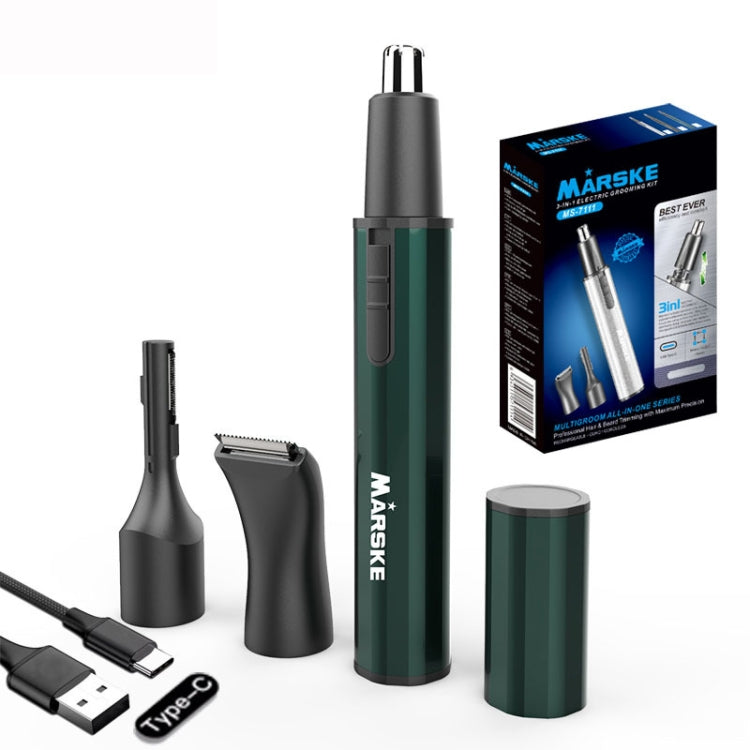 MARSKE MS-7111 3 In 1 Electric Nose Hair Trimmer Type-C Rechargeable Grooming Instrument(Green) - Hair Removal by MARSKE | Online Shopping South Africa | PMC Jewellery | Buy Now Pay Later Mobicred