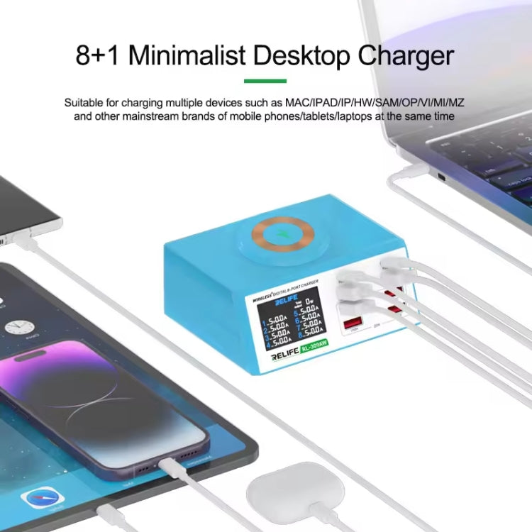 RELIFE RL-309AW QC3.0 PD Fast Wireless Charger With LCD Display 8 Ports(EU Plug)