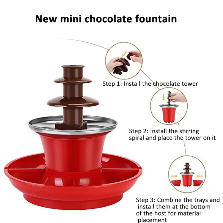 35W 3 Tier Chocolate Fountain Mini Fondue Set with Hot Melting Pot Base 220V EU Plug