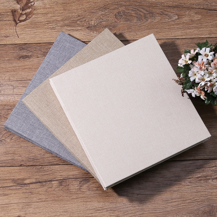 Simple Linen Self-adhesive Film Album Retro Family Large Capacity Handmade Creative Gifts(Beige White Page)