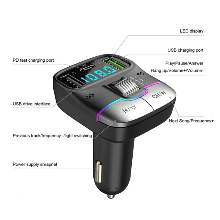 Car Bluetooth MP3 Player Fast Charging Charger(Black)