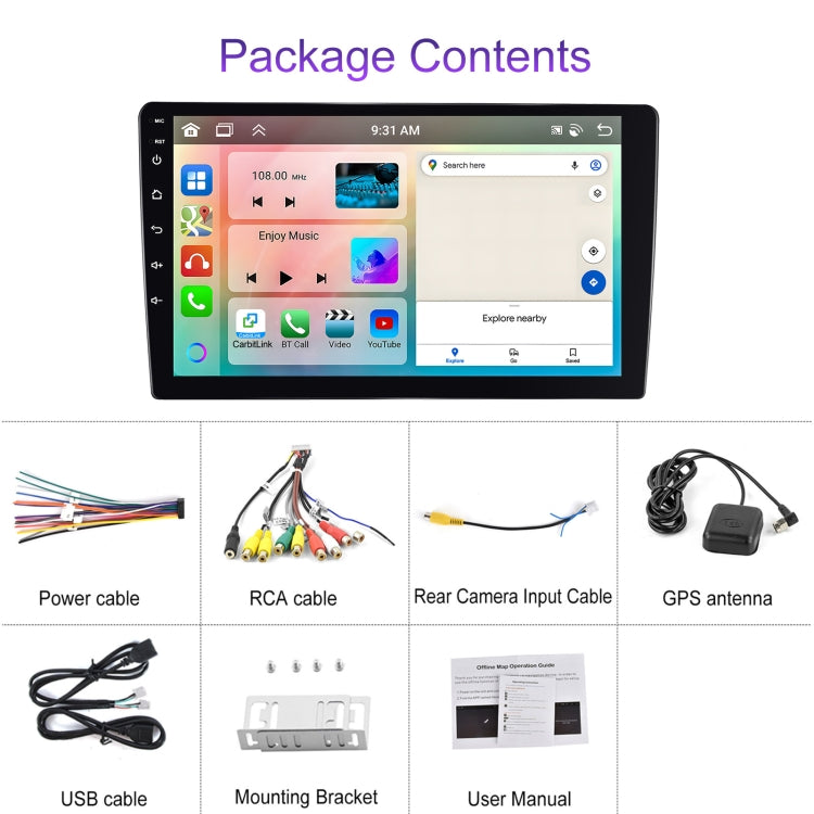 9 inch 6+128G Android Universal HD Large Screen Car Bluetooth Player Android GPS Navigation Integrated Machine(Standard)