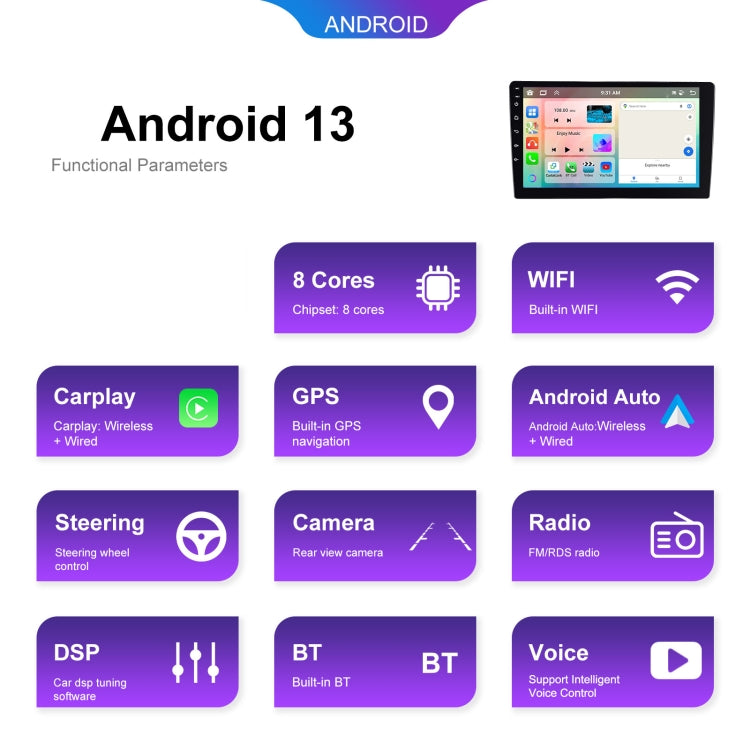 9 inch 6+128G Android Universal HD Large Screen Car Bluetooth Player Android GPS Navigation Integrated Machine(Standard+AHD Camera)