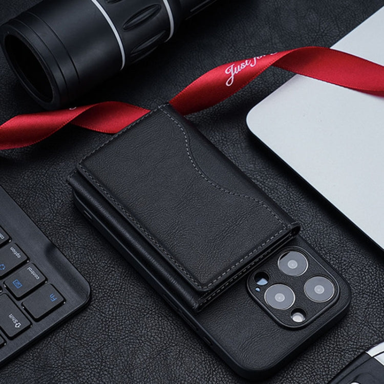 Tri-fold Magnetic Leather Wallet Card Holder for iPhone 15/14/13/12 Series(Black) - Others Accessories by PMC TechLife | Online Shopping South Africa | PMC TechLife