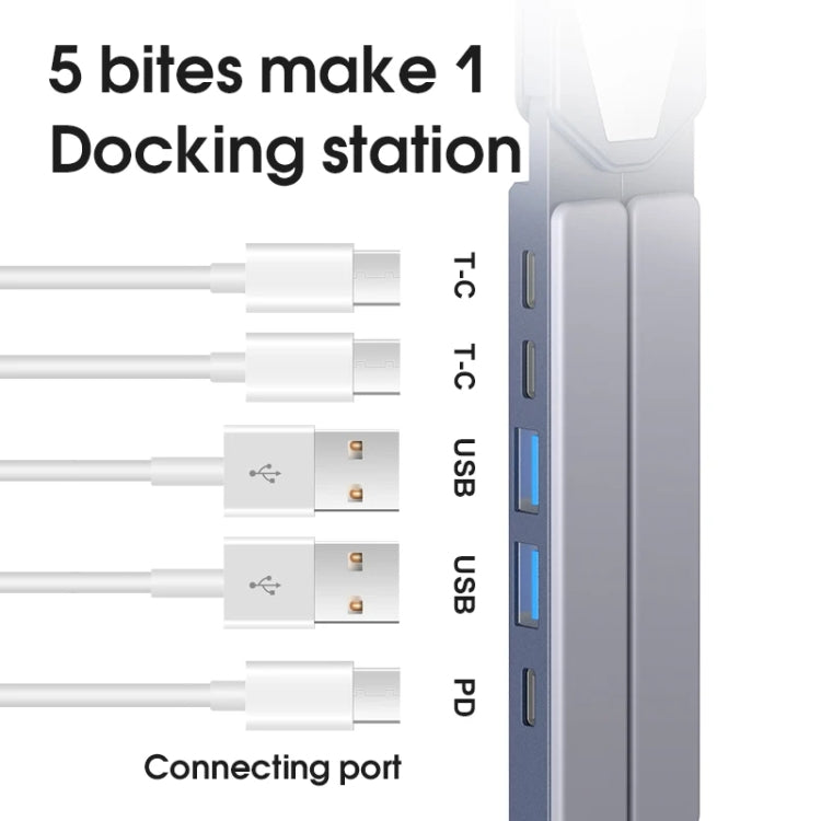 XY-1 5-In-1 Laptop Docking Station Stand Increased Folding Heat Dissipation HUB Bracket(Gray)