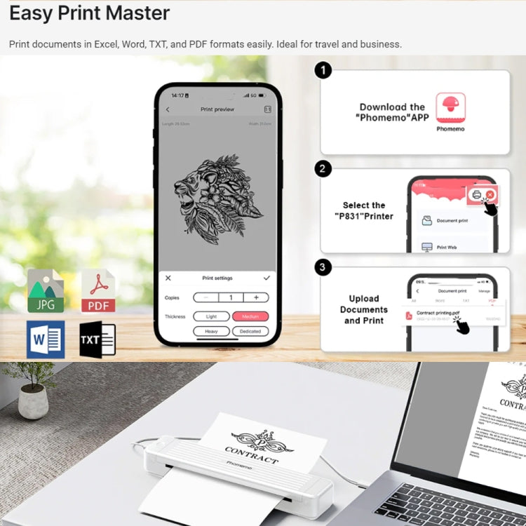 Phomemo P831 Bluetooth Portable Thermal Transfer Printer Support A4 / Letter / A5 / B5 Plain Paper Printing(Black) - free shipping - PMC TechLife - Order now!