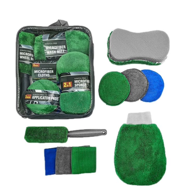 9pcs /Set Car Detailing Gloves Rags Waxing Cleaning Set(Green) - Car washing supplies by PMC TechLife | Online Shopping South Africa | PMC TechLife | Buy Now Pay Later Mobicred
