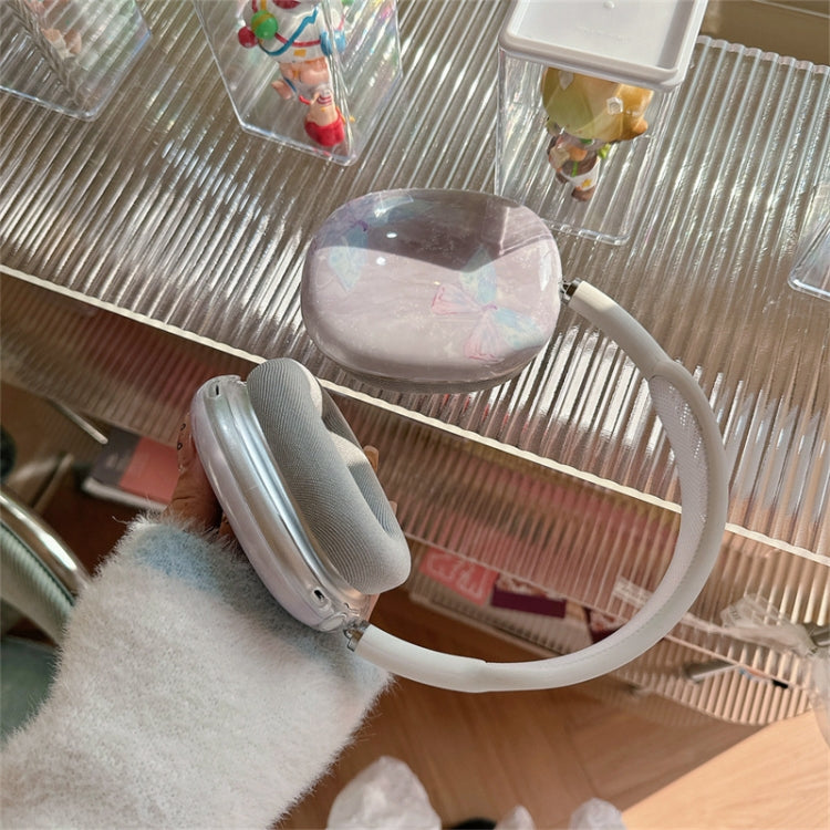 For AirPods Max 1Pair Marble Textured Butterfly Pattern Headphone Silicone Case(Light Purple)