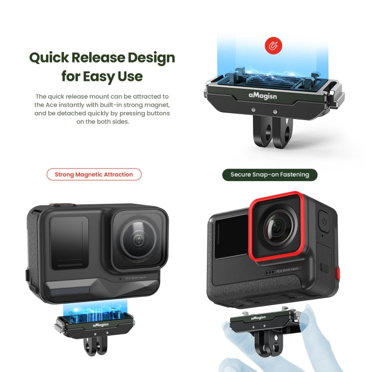 AMagisn Metal Magnetic Quick Release + Top Cover, For Insta360 Ace / Ace Pro / X3 / X2 / GoPro HERO12 Black