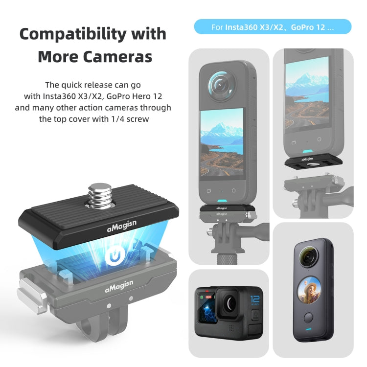 AMagisn Metal Magnetic Quick Release + Top Cover, For Insta360 Ace / Ace Pro / X3 / X2 / GoPro HERO12 Black