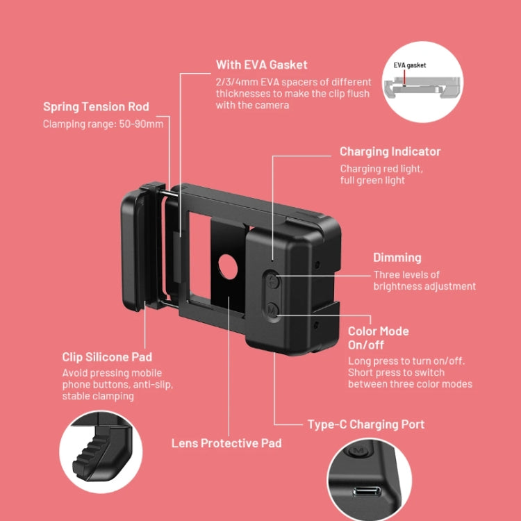 APEXEL 15X Macro Lens With LED Fill Light Phone Holder Clamp