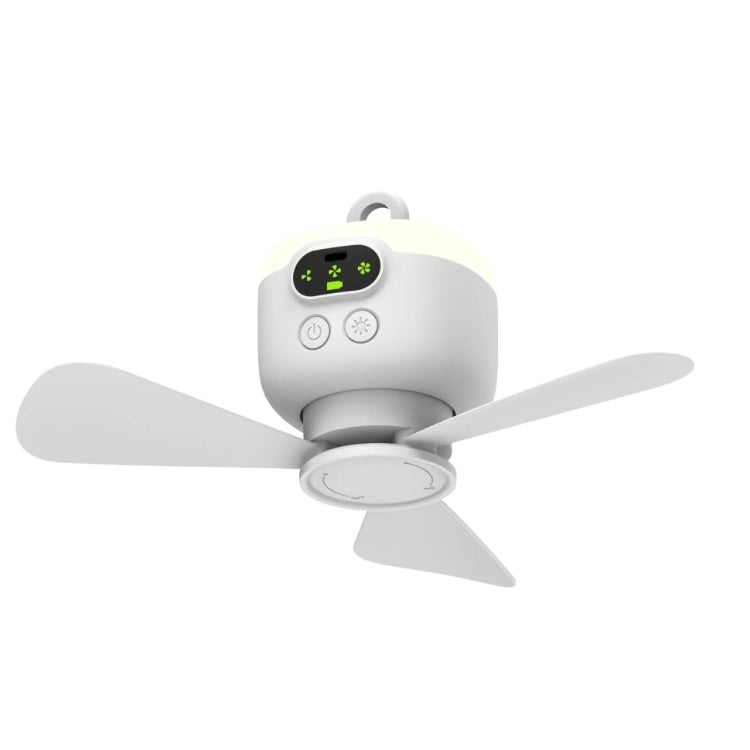 Mini Ceiling Fan Portable Camping Fan With Light & Remote Built In 8000mAh Battery(White)