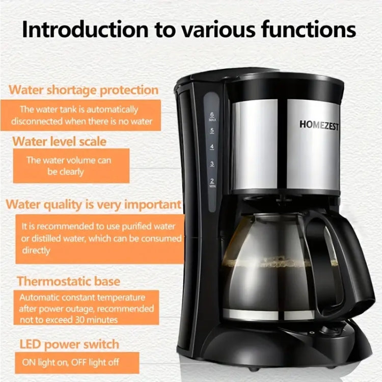 HOMEZEST 600W 0.65L Automatic Drip Coffee Maker with Glass Carafe 2-6 Cup Capacity(323 Black EU Plug)