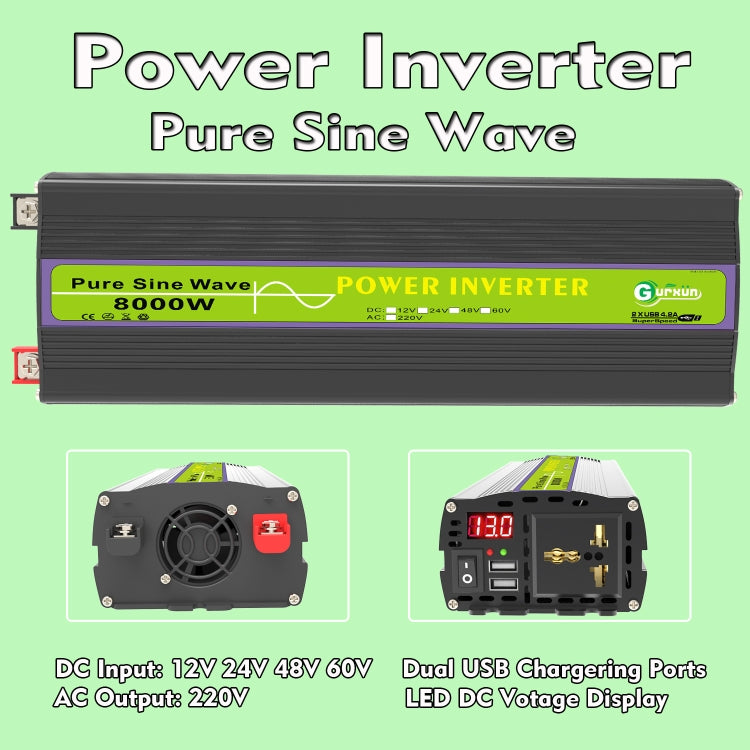 Gurxun 12V-220V 8000W Pure Sine Wave Inverter Car Single Digital Display Voltage Converter - free shipping - PMC Jewellery - Order now!