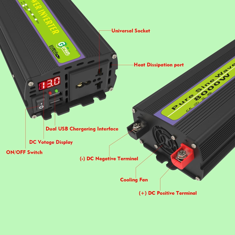 Gurxun 12V-220V 8000W Pure Sine Wave Inverter Car Single Digital Display Voltage Converter - free shipping - PMC Jewellery - Order now!