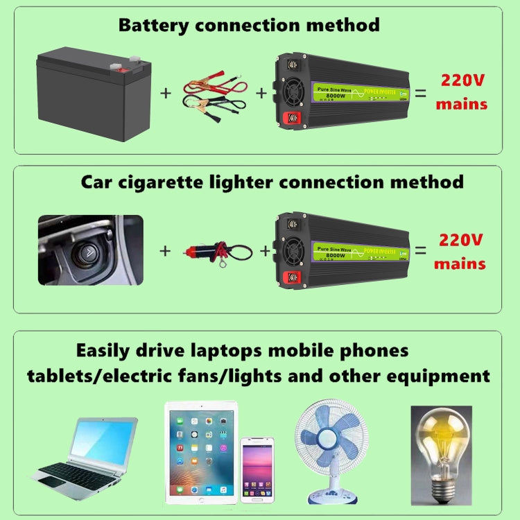Gurxun 12V-220V 8000W Pure Sine Wave Inverter Car Single Digital Display Voltage Converter - free shipping - PMC Jewellery - Order now!
