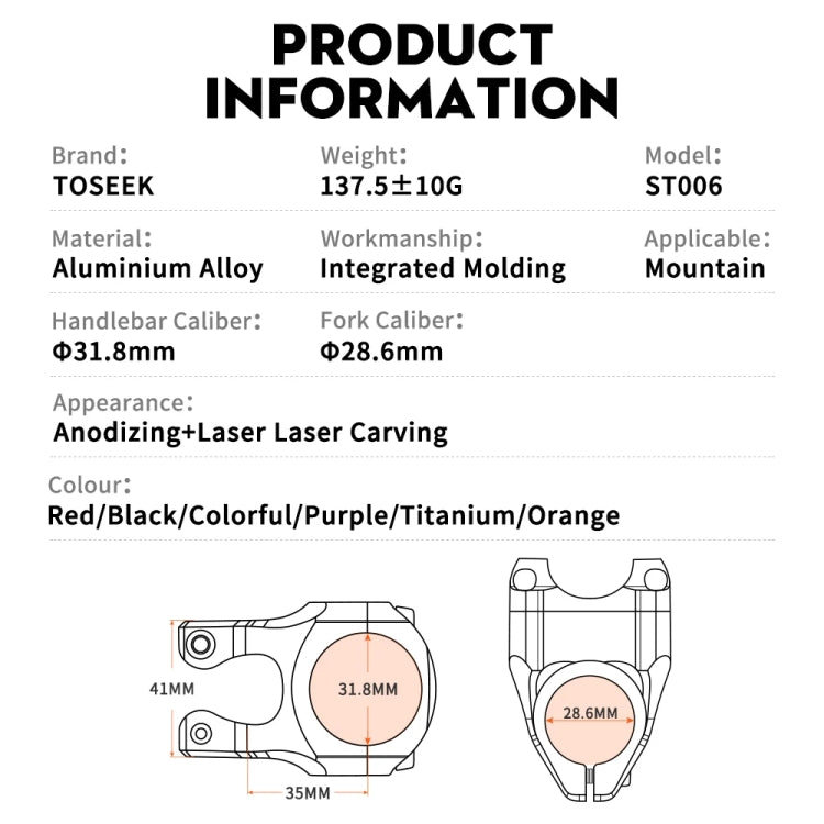 TOSEEK 35mm Aluminum Alloy Stem Bicycle Modification Accessories, Color: Red - Bicycle Grips by TOSEEK | Online Shopping South Africa | PMC Jewellery | Buy Now Pay Later Mobicred