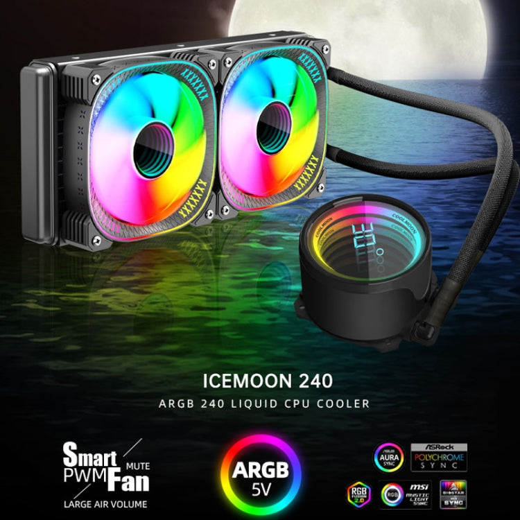 COOLMOON CM-YM-240T Digital ARGB Lens Edition Integrated Water Cooling CPU Cooler Temperature Display CPU Fan(White)