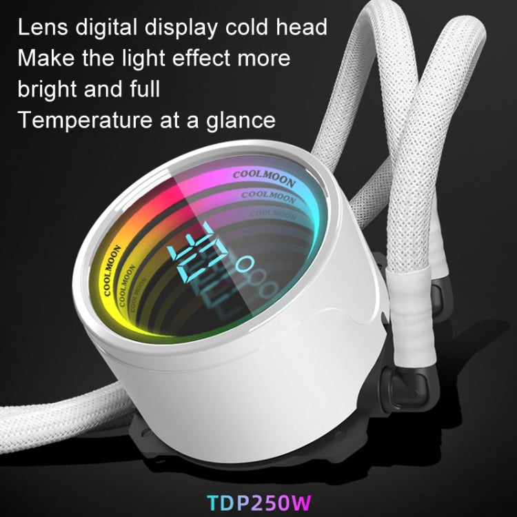 COOLMOON CM-YM-240T Digital ARGB Lens Edition Integrated Water Cooling CPU Cooler Temperature Display CPU Fan(White) - free shipping - PMC Jewellery - Order now!