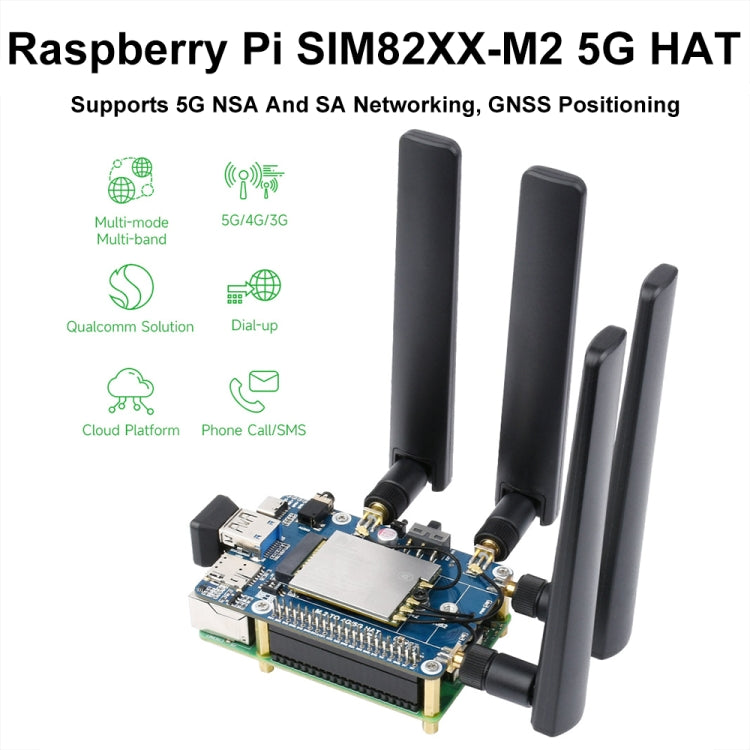 Waveshare SIM8262E-M2 5G HAT For Raspberry Pi, Quad Antennas 5G NSA, 5G/4G/3G Compatible(23254) - free shipping - PMC Jewellery - Order now!