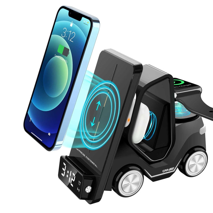 T20 5-in-1 Car-shaped Desktop Alarm Clock Wireless Charger with Atmosphere Light(Yellow)