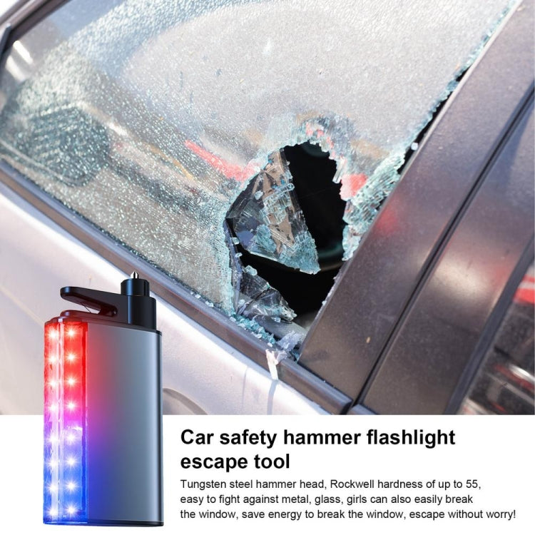 3 In 1 Car Safety Hammer Flashlight Emergency Light With Alarm(Black)
