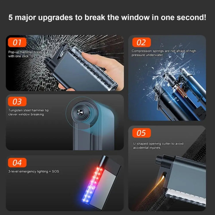 3 In 1 Car Safety Hammer Flashlight Emergency Light With Alarm(Black)