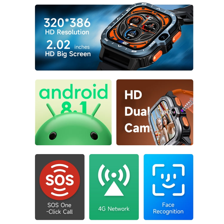 LOKMAT APPLLP 4 MAX 2.02-Inch Android 8.1 Full Network Wifi Card Bluetooth Smart Watch(Silver 64G)