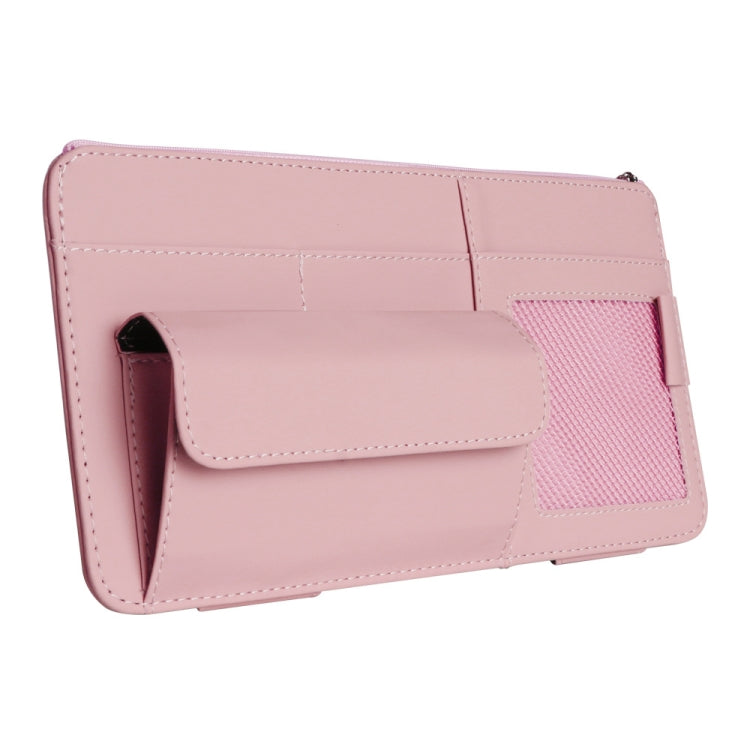 Multi-functional Car Sunshade Sunglasses ID Ticket Storage Bag Car Sun Visor Eyeglasses Case(Pink)