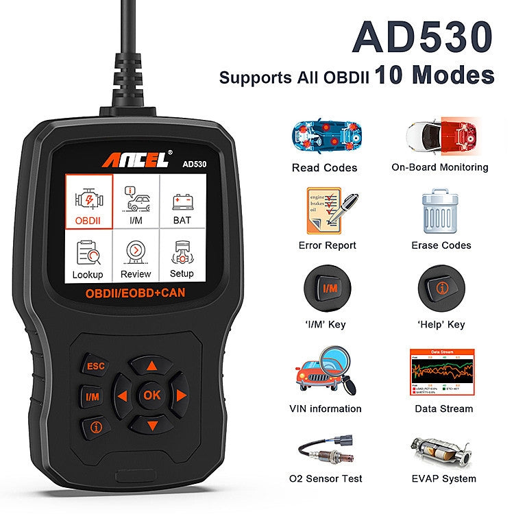 ANCEL AD530 2.8-Inch Screen OBD2 Car Engine Tester Car Battery Test Tool - free shipping - PMC Jewellery - Order now!