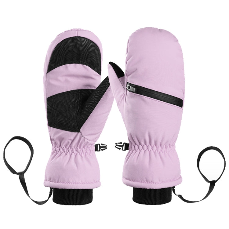 Winter Padded Ski Gloves Outdoor Windproof Warm Sports Gloves, Size: L(Light Purple)
