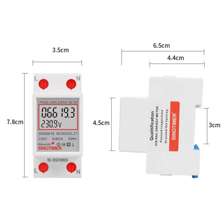SINOTIMER DDS6619 80A 230V Din Rail Single Phase Energy Meter Voltage Current Power Meter Without Backlight - free shipping - PMC Jewellery - Order now!