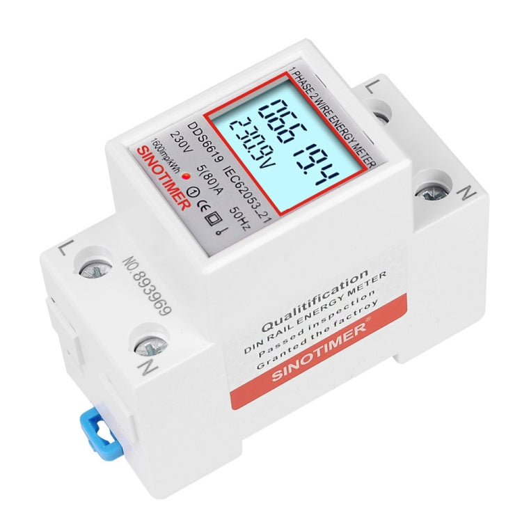 SINOTIMER DDS6619 80A 230V Din Rail Single Phase Energy Meter Voltage Current Power Meter With Backlight