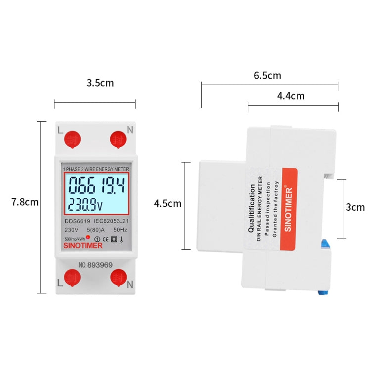 SINOTIMER DDS6619 80A 230V Din Rail Single Phase Energy Meter Voltage Current Power Meter With Backlight