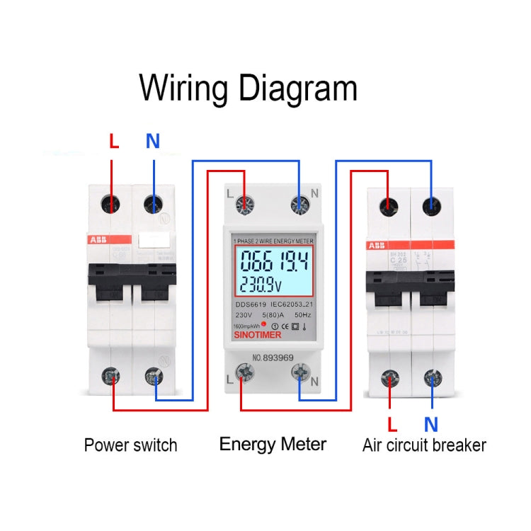 SINOTIMER DDS6619 80A 230V Din Rail Single Phase Energy Meter Voltage Current Power Meter With Backlight